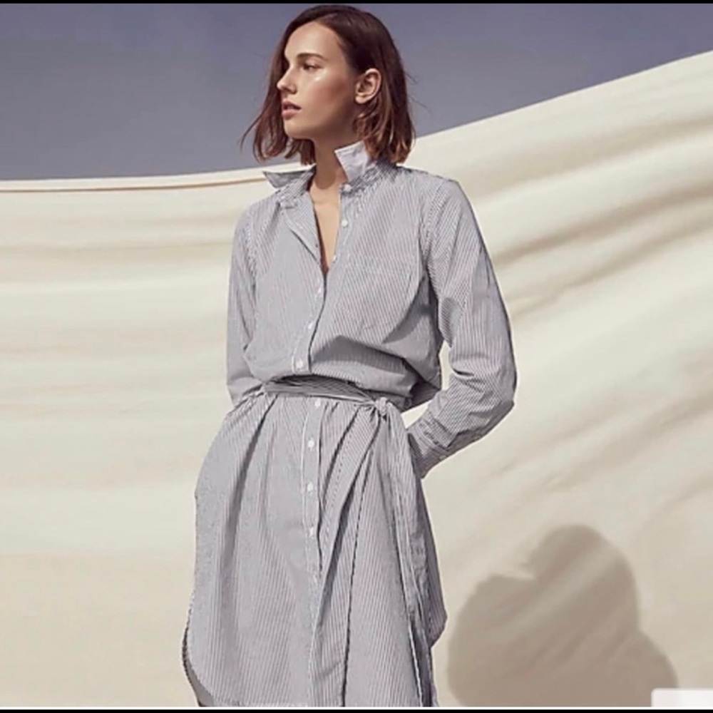 J Crew Poplin Tie-Waist Shirtdress - Red & White ❤️🤍